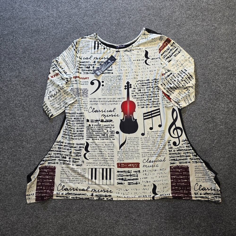 Lily By Firmiana Top Womens Size 4X White Music Notes Classical Tunic Stretchy